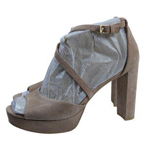 Naturalizer Melody Taupe Suede Platform PeepToe Block Heel Sandals Womens‎ 9.5M